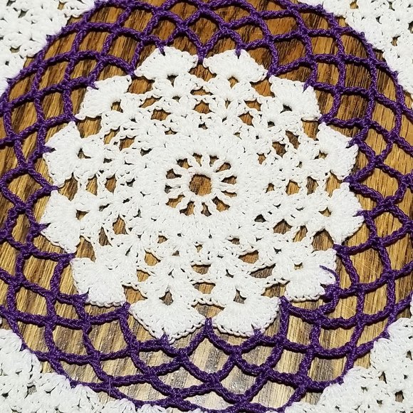 New Hand Crafted 2-Way Circle, Purple & White 12" Doily - Picture 3 of 3